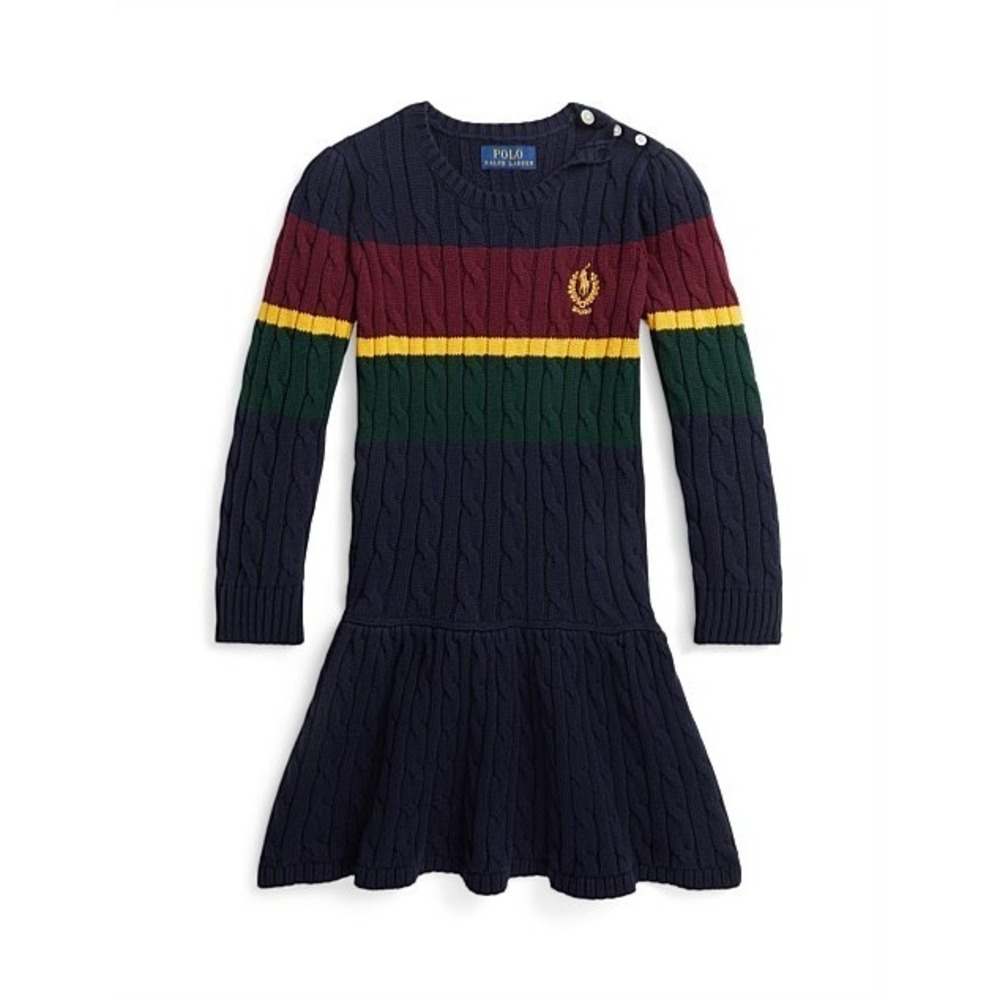 Ralph Lauren Girls Striped Cable Knit Cotton Sweater Dress Size 6 NEW $125